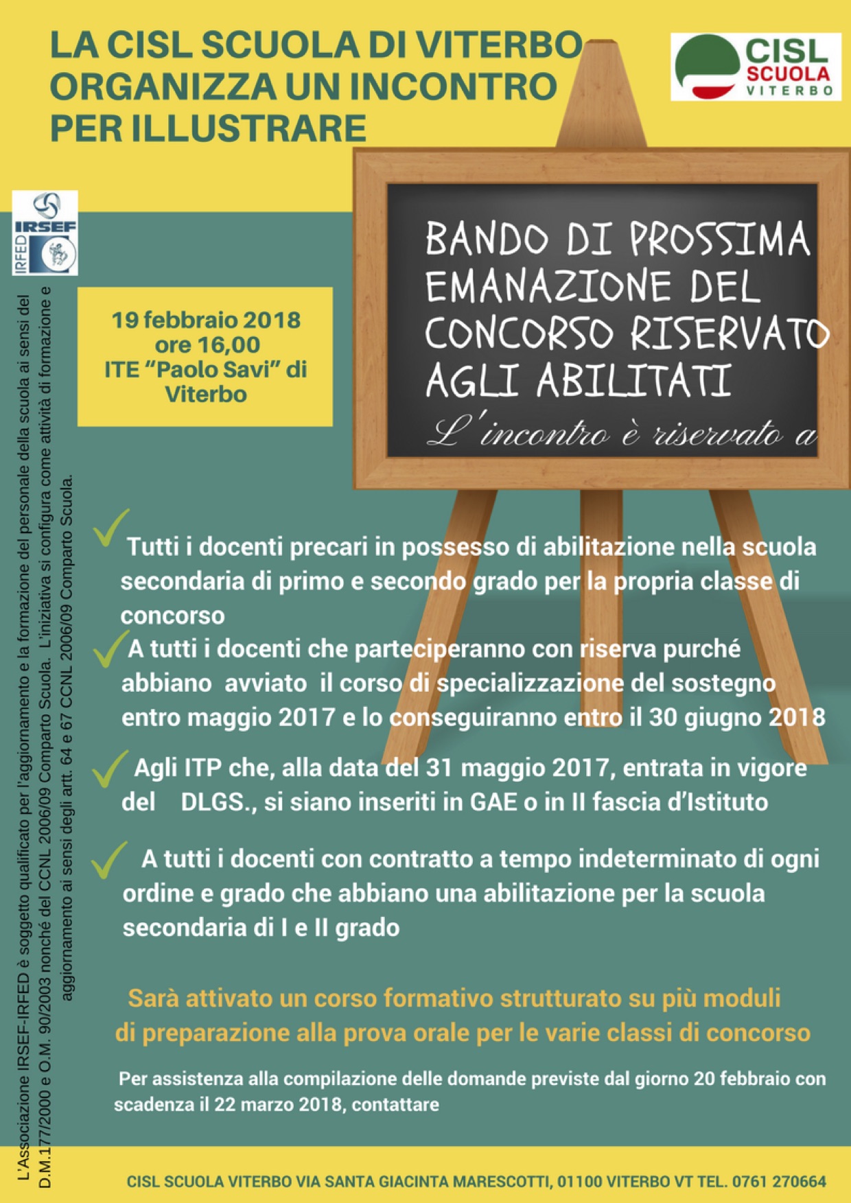 19 Febbraio: incontro illustrativo del concorso riservato agli abilitati