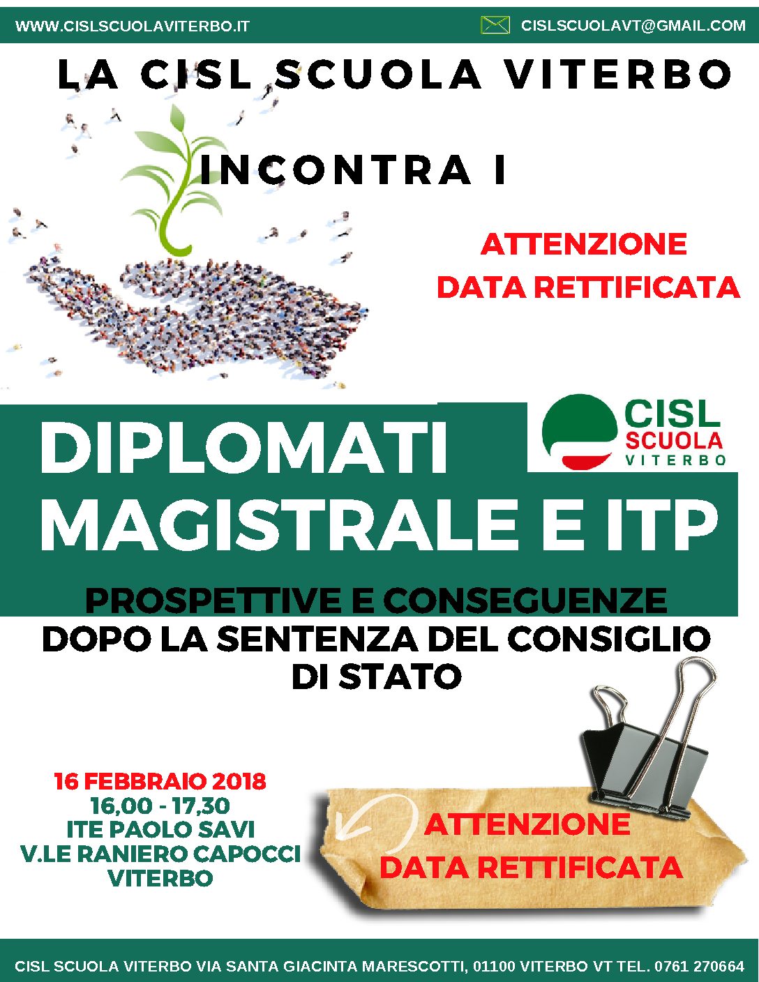 Incontro diplomati magistrale e ITP: DATA RETTIFICATA