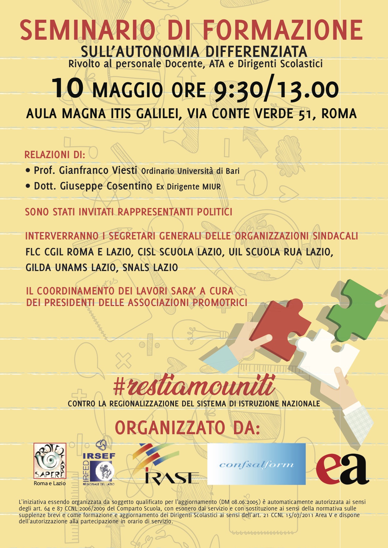 ROMA, 10 MAGGIO: Seminario di approfondimento sull’Autonomia differenziata